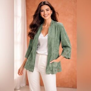 Linea by Louis Dell'Olio Sea Foam Green Leather Suede Blazer Cardigan 3X NWT